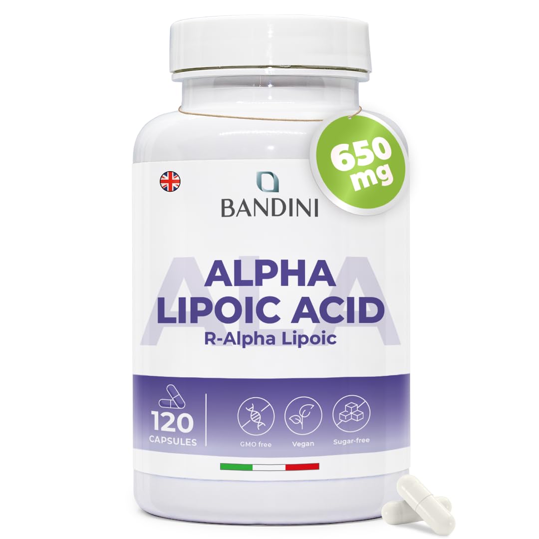 Bandini® Alpha Lipoic Acid 650mg | 120 High Strength ALA Vegan Capsules | 4 Month Supply | Alpha-Lipoic Acid Powerful Antioxidant | Maximum Absorption Aminoacid Supplement | No Synthetic Binders