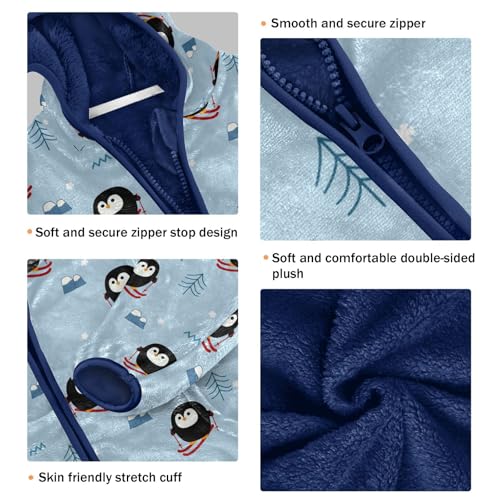 Penguin Skiing Girls Fleece Jacket Girls Fall Jacket Girls Zip Up Hoodie Girls Sherpa Jacket 2-10T3