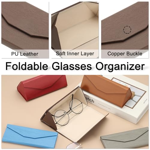 Image of PATIKIL Foldable Glasses Case, Triangle Magnetic Sunglasses Organizer Case PU Leather Eyeglass Case with Cloth for Glasses