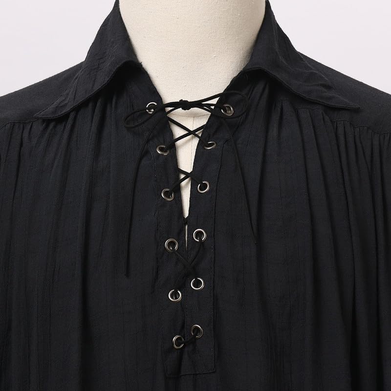 GRACEART Pirate Shirt Men Vampire Renaissance Shirts Victorian Ruffled Medieval Costume Cotton Linen Shirt - Image 6