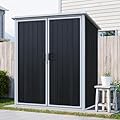 Shaical Storage Shed with Floor, 5x3 FT Outdoor Resin Storage Cabinet with Lockable Doors, Waterproof Plastic Shed for Tools, Bike, Patio Furniture, Garden, Backyard, Lawn, Black