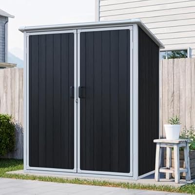 Shaical Storage Shed with Floor, 5x3 FT Outdoor Resin Storage Cabinet with Lockable Doors, Waterproof Plastic Shed for Tools, Bike, Patio Furniture, Garden, Backyard, Lawn, Black