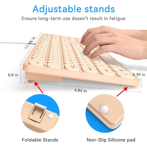 Image of Wired USB Keyboard, Comfortable Quiet Chocolate Keys, Durable Ultra-Slim Computer Keyboard Wired(QWERTY) for PC, Windows 11 /10 /8 /7 /XP (Milk Tea, Wired Keyboard for Windows)