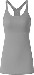 Camiseta de tirantes para mujer, camiseta deportiva larga con sujetador integrado, espalda cruzada, camiseta de verano, sin mangas, yoga, entrenamiento, camiseta interior para gimnasio, camiseta de