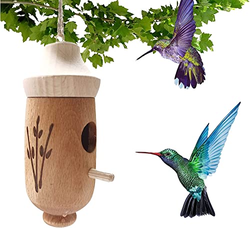 Hummingbird House, Hanging Hummingbird Swing Nest Decor, Wooden Hummingbird Swing Nest for Outside Hanging, Pet Cottage for Wren Swallow Sparrow Hummingbird Finch Houses