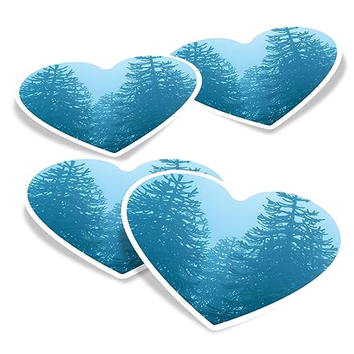 Vinyl Heart Stickers (Set of 4) 10cm - Monkey Puzzle Trees Winter Fog for Laptops, Tablets, Luggage, Scrap Booking, Fridges #51477
