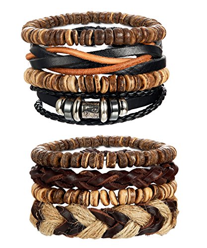 Loyallook TI082601-3 8Pcs Mens Leather Bracelet Wrap Cuff Bracelets cover