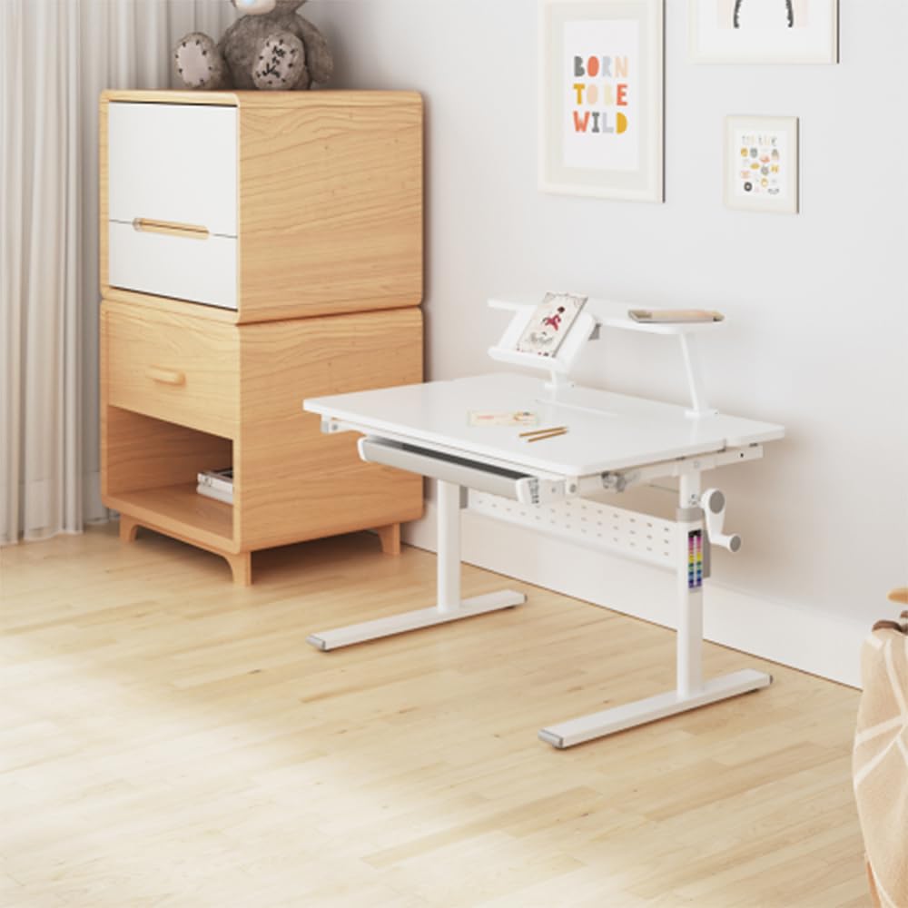 Ergonomiczne biurko ER-483 kids' height and angle adjustable to 40°, extra shelf with book holder, school table for kids up to 40 kg, drawer hook