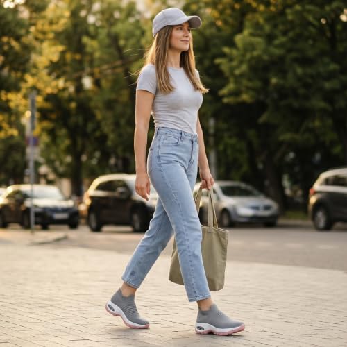 Image of STQ Walking Shoes for Women Slip on Sock Sneakers Non Slip Air Cushion | Cushion Slip On Sock Shoes for Daily Wear, Lightweight Breathable Mesh for Jogging, Traveling, Nursing & All-Day Standing
