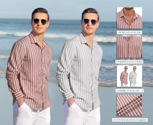 Image of Zombom Men's Regular Fit Vertical Striped Casual Shirt | Full Sleeve Cotton Blend Shirt for Men | Slim Fit Stylish Party