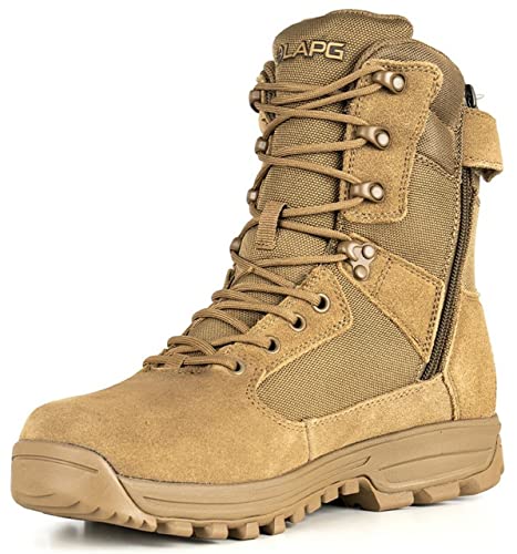 LAPG Men’s Sector 8” Waterproof Side-Zip Duty Boots, Breathable & Comfortable Tactical Hiking Combat Boots for Men, Coyote3