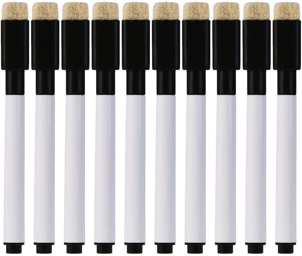 10 Pcs Black Whiteboard Pen Marker Pens Office Stationery Supplies With Eraser