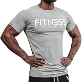 Fitness Method, Sport T-Shirt Herren, Slim-Fit Shirt bequem & hochwertig Männer, Rundhals & Tailliert, Training & Freizeit, Gym & Casual Workout Mann, Baumwolle, Elastan (Grau-Weiß, M)