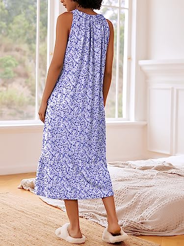 Image of Ekouaer Women's Nightgowns Long Sleeveless Night gown with Pockets Soft Ladies Nightdress