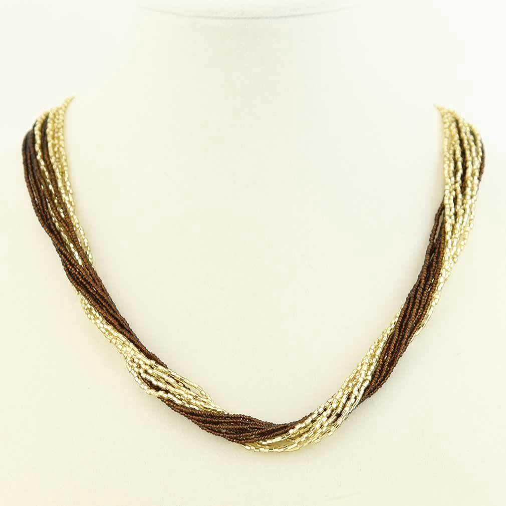 Glass Of Venice Murano Glass Gloriosa 12 Strand Seed Bead Necklace - Topaz and Gold