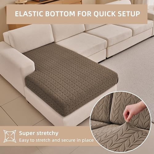 KaviKon Stretch Sectional Couch Covers, Wear Resistant Sofa Slipcovers Washable Soft Furniture Protector Anti Slip Lounge Couch Cushion Covers for Dogs Kids (1 Piece Chaise Cover, Herringbone Coffee) — view 2