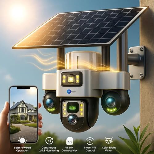 Image of Maizic Smarthome TRIGENIE 4G Solar with 1 Year Free Data | 6MPx3 Triple Lens /Screen AI Triple PTZ Outdoor CCTV Camera | 360 View | Color Night Vision | Human Detection | 2-Way Audio