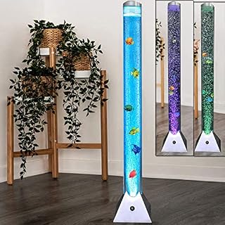 Aspect Bubble Fish Lamp 90 cms Tall Lamp - LED Colour Changing Light Sensory Bubble Tube Lamp with Sturdy Base Artificial Jelly Fish Sensory Lamp for Home, Work - Silver