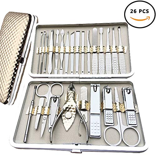 Ardour Van 26 Pcs Nail Clippers, Manicure Pedicure Tools Set, Briskyloom Stainless Steel Professional Nail Clipper Travel & Grooming Kit Scissor Eyebrow Tweezer Ear Pick for for Men and Women Facial