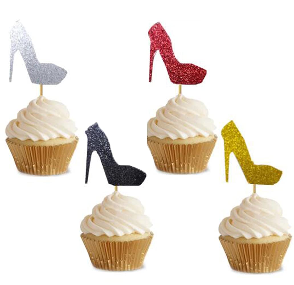 24 Pack of Glitter High Heel Cupcake Toppers for Birthday Party Bridal Shower Wedding Engagement Party Decorations