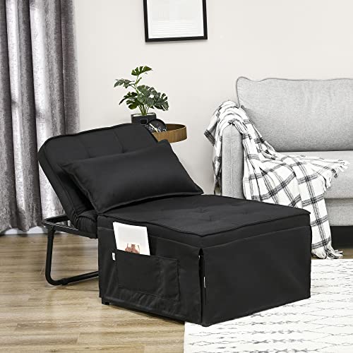 Homcom Ottoman Sofa Bed, 4 In 1 Multi-Function Button Tufted Folding Sleeper Chair Bed With Adjustable Backrest, Pillow, Side Pocket For Home Office, Bedroom, Living Room, Black #TOP1