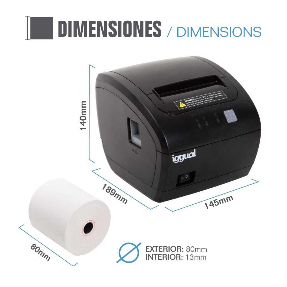 iggual - Stampante Termica per Etichette - 200 mm/s - Rotolo Carta 80 mm - Peso 1 kg - Colore Nero - Dimensioni: 145 x 189 x 140 mm
