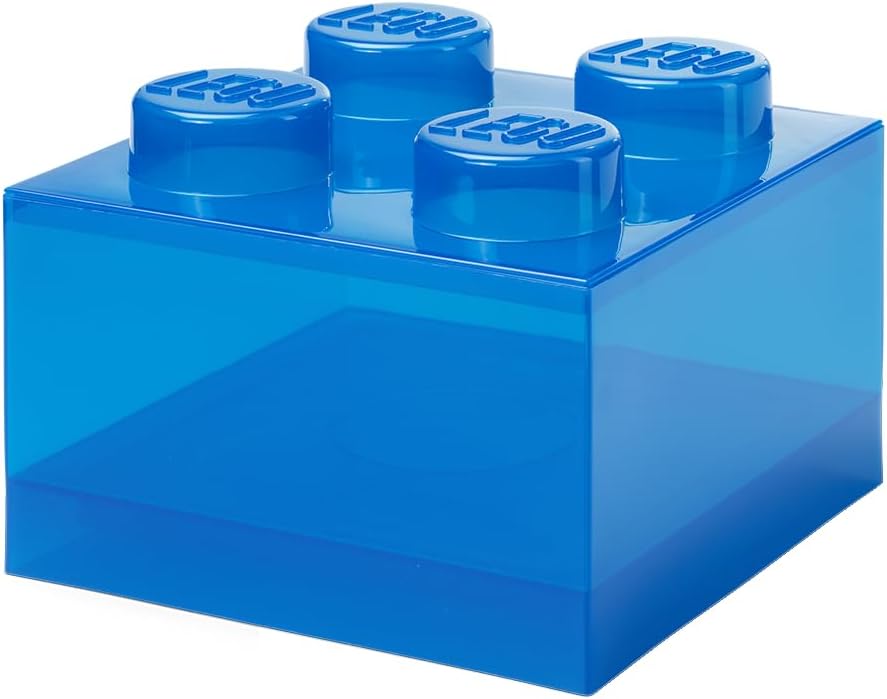 Room Copenhagen LEGO Storage Brick 4 Nubs Transparent Blue - Stackable Plastic Storage Box with Lid for Children and Adults, Desk Organiser and Toy Box