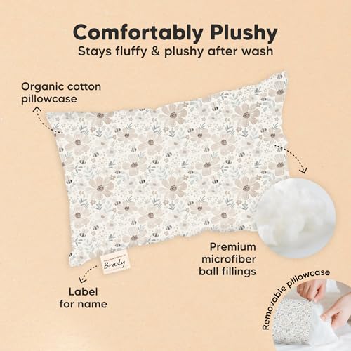 Mini Toddler Pillow with Pillowcase - 9x13 My Little Dreamy Travel Kids Pillow for Sleeping, Toddler Bed, Small, Tiny, Organic Cotton Pillowcase, Soft & Breathable, Kids 2-4 Years Old (Flora Vale) by KeaBabies - Image 6