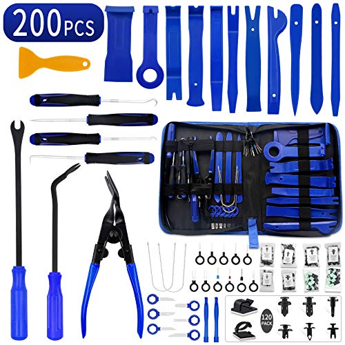 Wetado Trim Removal Tool, 200PCS Trim Tool Auto Removal Kit, Plastic Panel Fastener Removal Tool, Trim Removal Kit for Car/Trim/Panel/Door/Audio,Auto Clip Pliers (Blue+ Orange-200PCS)