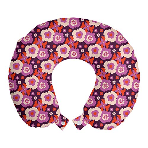 Preisvergleich Produktbild ABAKUHAUS Blumen Reisekissen Nackenstütze, abstrakte Blume, Schaumstoff Reiseartikel für Flugzeug und Auto, 30x30 cm, Plum Fuchsia