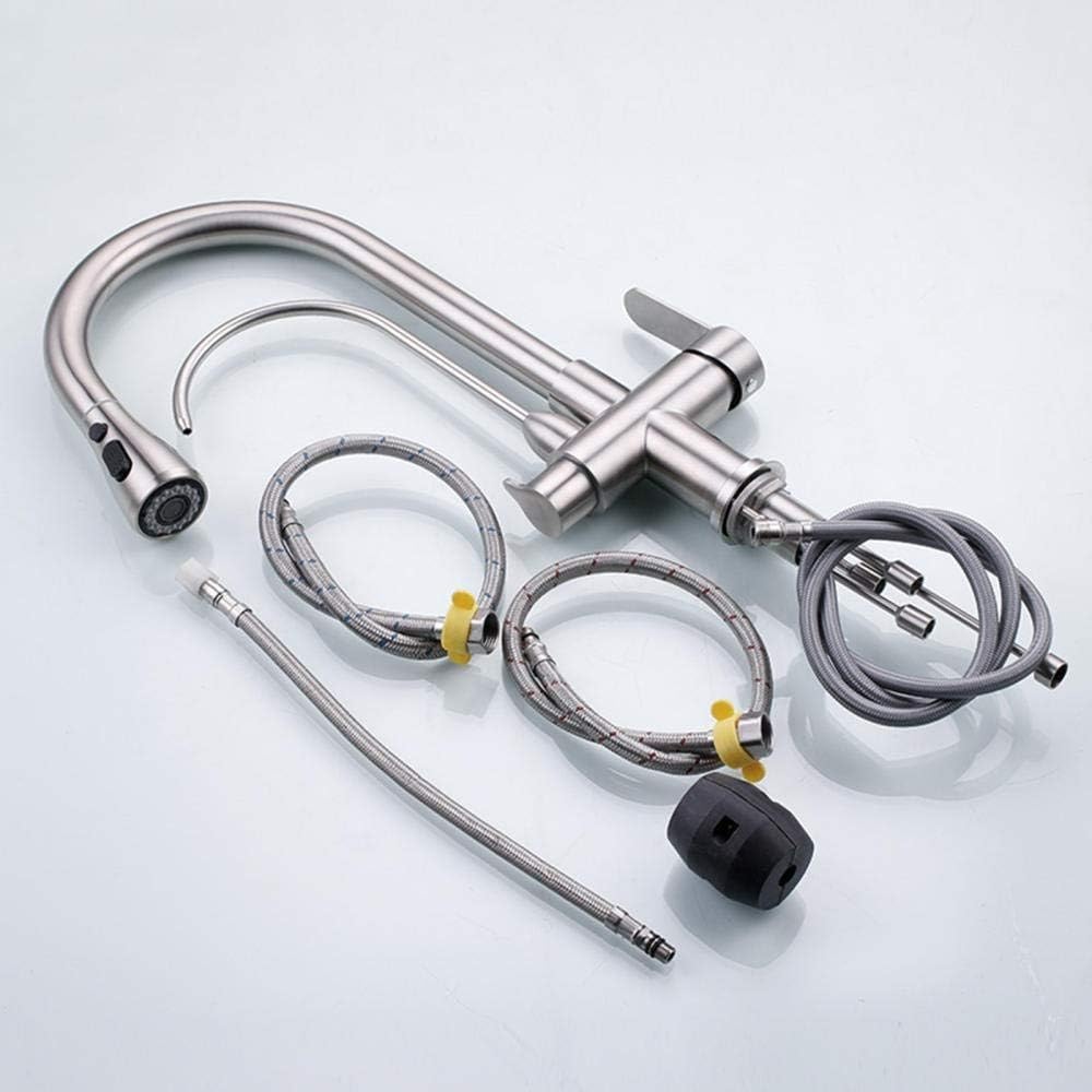 Rubinetto da Cucina 3 in 1 in Acciaio Inox Spazzolato, Acqua Fredda, Girevole, Purificatore d'Acqua.