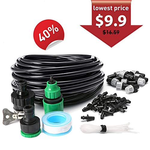 AGSIVO Home Garden Patio Misting Micro Flow Drip Irrigation Misting Cooling System Plastic Mist Nozzle Sprinkler Micro Blubber for Patio Garden Greenhouse Trampoline (10M Misting System Kit)