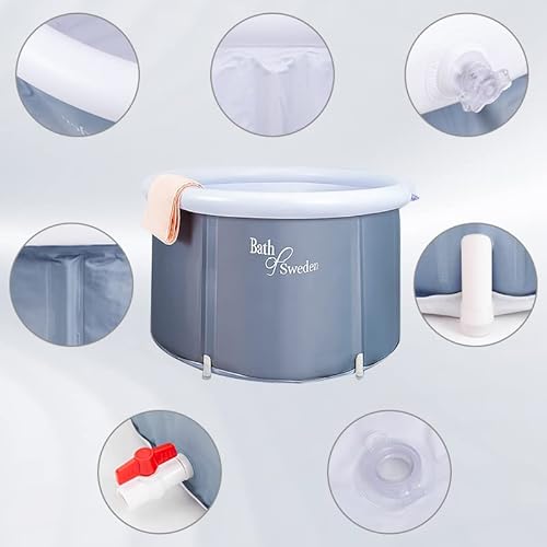 Faltbare Aufblasbar Badewanne für Erwachsene 90x56cm Klappbare Groß MäNner Eisfass Badewanne für Eisbad Dusche Mobile Erwachsene Kinder Spa Soaking (Grau)