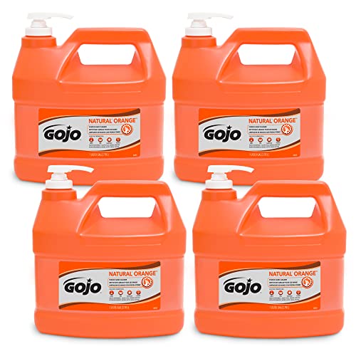 GOJO Natural Orange Pumice Hand Cleaner, 1 Gallon Quick Acting Lotion with Pump Bottle (Pack of 4) - 0955-04