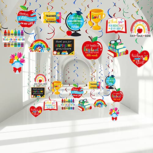 56 Pcs Teacher Appreciation Hanging Swirls Decorations Thank You Teachers Foil Ceiling Hanging Decor Teacher Appreciation Gifts for Teacher Appreciation Week Teachers Day