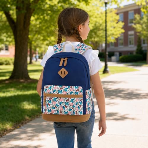 Image of Leaper Preppy School Backpack for Girls: 7 Multi Function Pockets and 2 Water Bottle Pockets with 14'' Laptap - 360 Cushioning Protection Cute Canvas Bookbag for Teens(Dark Blue)