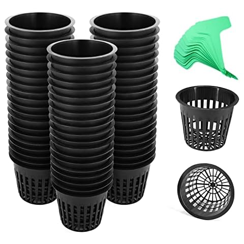 Business King 3 Inch Net Pots for Hydroponics 60 Packs with Plant Labels 60Pcs Heavy Duty Wide Mouth Net Cups Slotted Mesh Pot Garden Supplies (3 inch 60 Packs) Cover