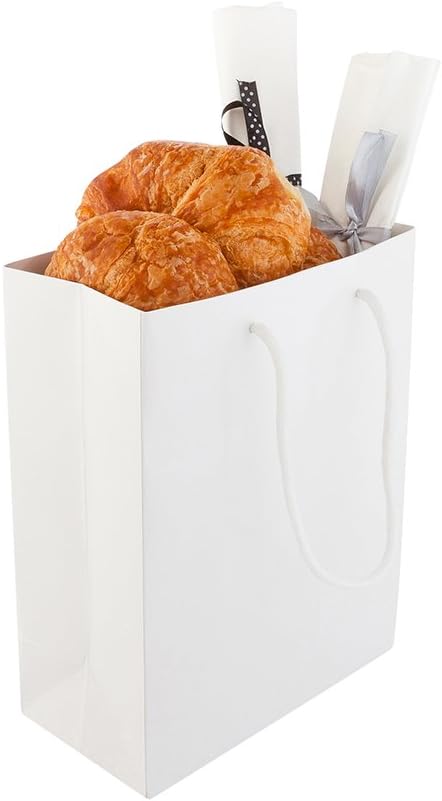 Restaurantware 6.5 Inch x 3.2 Inch Paper Shopping Bags 10 Glossy Finish Paper Party Bags - Rope Handles Cardboard Base Black Paper Gift Bags Reusable For Parties and Shopping