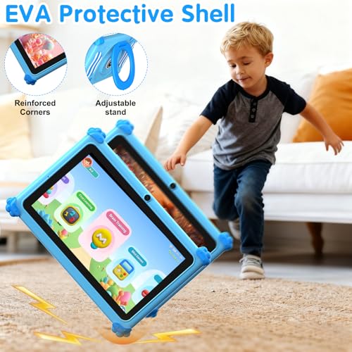 Image of ascrecem Kids Tablets 7 Inch Android 15 Toddler Tablet for Kids with 2.4G+5G WiFi6 Penta Core 6GB RAM 32GB ROM Childrens Tablet Dual Camera 128GB Expandable Parental Control Educational Games (Blue)