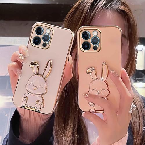 Image of KC Back Cover for Mi Redmi Note 14 Pro Plus 5G - Hidden Rabbit Folding Bracket Kickstand Electroplated Soft Silicone Camera Protection Case - Pink