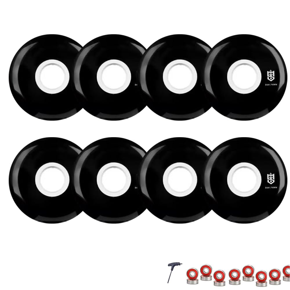 8-Pack 95A Inline Wheels 72mm 76mm 80mm Inline Skate Replacement Wheels Universal Durable PU for Indoor Outdoor (Black,72mm)