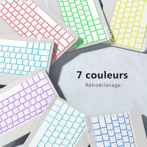 Clavier sans fil iPad AZERTY Vobafe gris clair rétroéclairé pour tablette iOS et Android