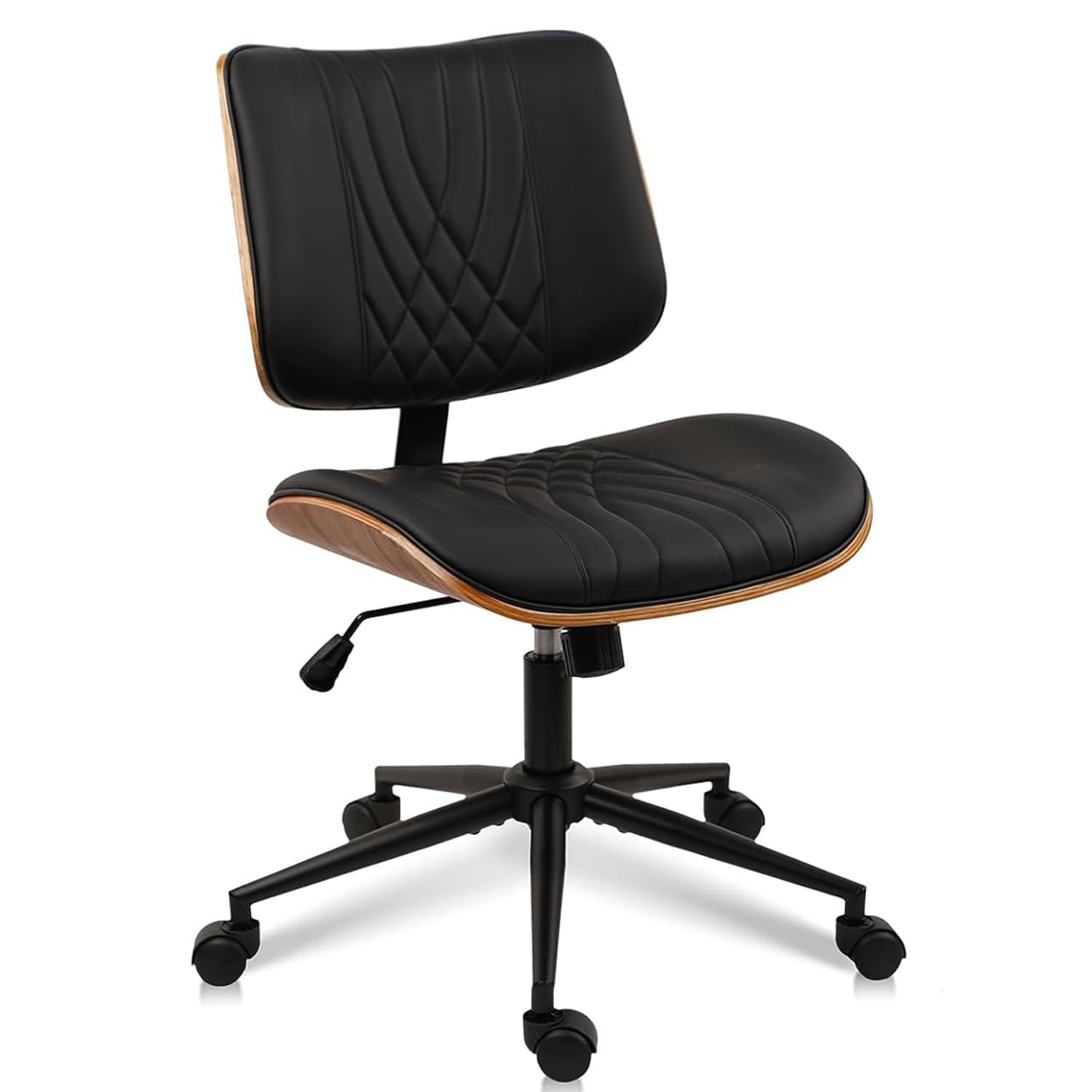 CLATINA Armless Home Office Chair, Desk Chair with Wheels, Adjustable Height Reading Chair, Leather Mid Back & Swivel Computer Chair, Modern Walnut Chairs with Back for Studio Meeting Room(Black) — image 1