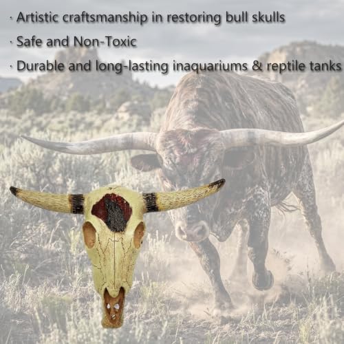 Image of Fish Aquarium Tank Hideout Decor Decorations Bull Skull Tank Decor Cave Animal Large Reptile Bones Snake for Desert Terrarium Ornament