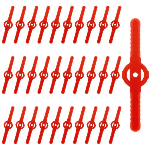 Teaaha 30 Pcs Plastic Grass Trimmer Head Blades, Replacement Blades for Cordless Eater, Lawn Mower Accessories Replacement for Cordless Grass Trimmer (Red)