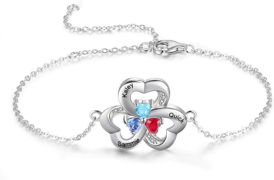 LanM Mom Bracelet Personalized 3 Birthstones Bracelet for Mothers Custom Name Bracelets for Women Mothers Bracelet with Birthstones BFF Bracelets Mothers Day Gift for Mom