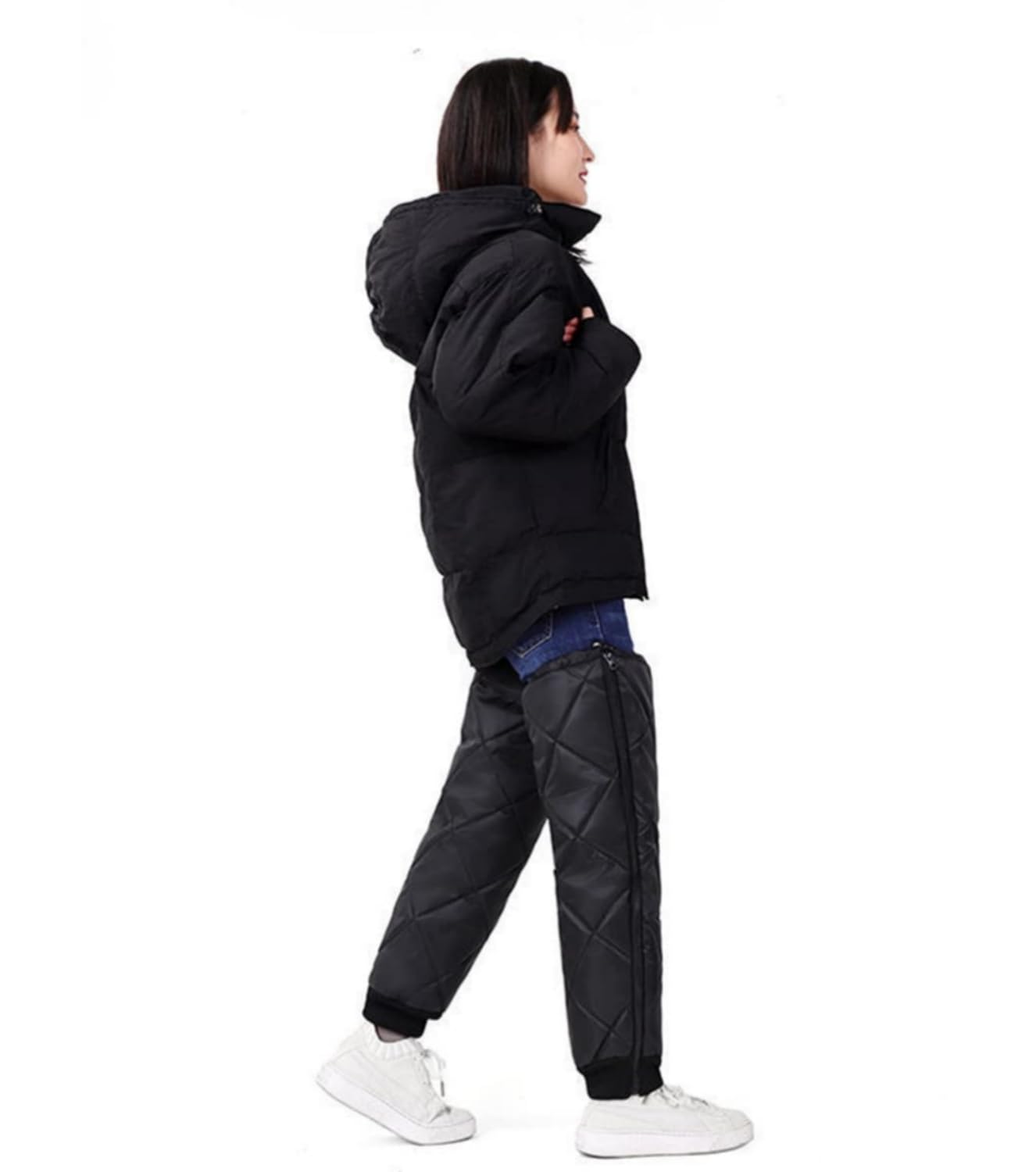ITODA Ginocchiera invernale termico leggero piumino antiscivolo per sci, moto, scooter, ginocchiere antivento e per ciclismo (nero (interno giallo))