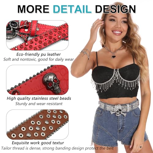 Rhinestone Skull Belt Men Women Skull Rhinestone Belt Studded Punk Y2k Belts Western Cowgirl Belts4