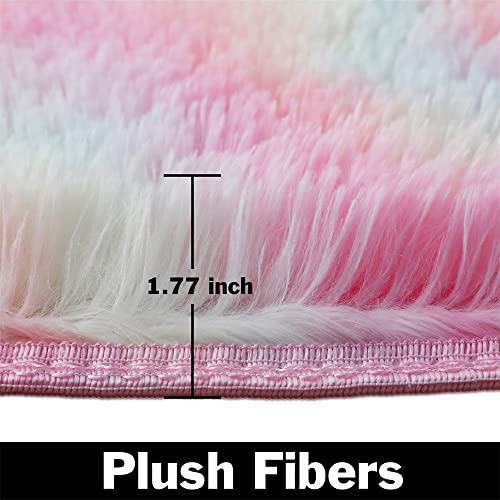 Fluffy Round Area Rug for Bedroom 120cm Soft Fuzzy Circle Rug for Kids Girls Baby Room Indoor Plush Circular Nursery Rugs Cute Modern Furry Rugs for Living Room Shaggy Carpet for Bedroom Rainbow - Image 3
