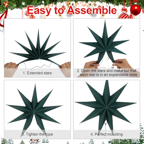Image of 12 Inches 5 PCS Beige Green Sage Green Paper Star Lanterns Christmas Party Decorations Hanging Stars Christmas Party Decorations Wedding Birthday Christmas Home Party Decorations(9 Pointed)